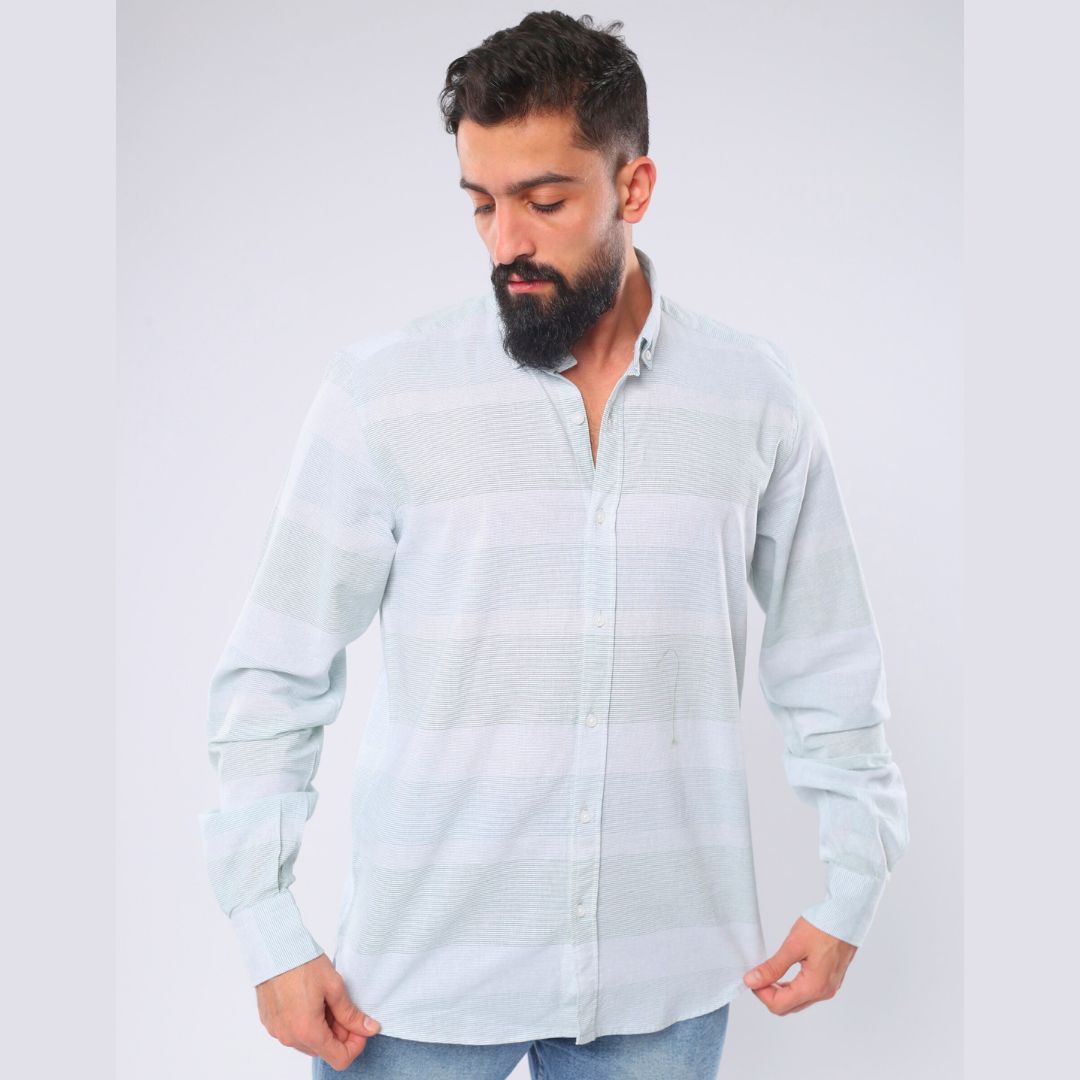 M23SH359-Striped Casual Cotton Shirt ,Jacquard long sleeve