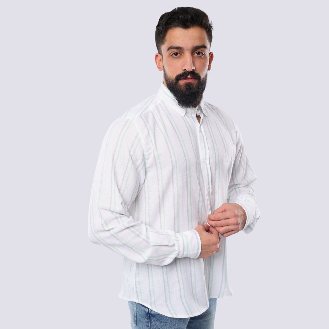 M23SH355-Striped Casual Cotton Shirt ,  Jacquard long sleeve