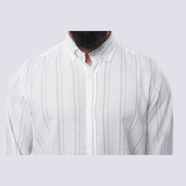 M23SH355-Striped Casual Cotton Shirt ,  Jacquard long sleeve