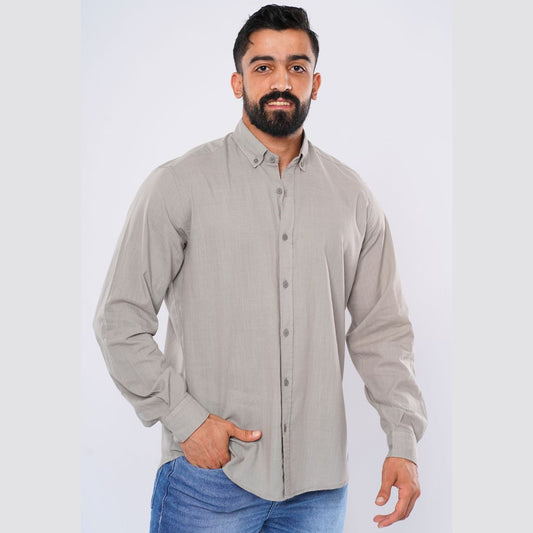 M24SH308 - قميص كاجوال بكم طويل من القطن المجهز