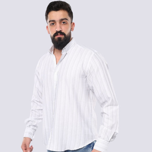 M23SH700-قميص من القطن بنمط جاكار فضي، بأكمام طويلة