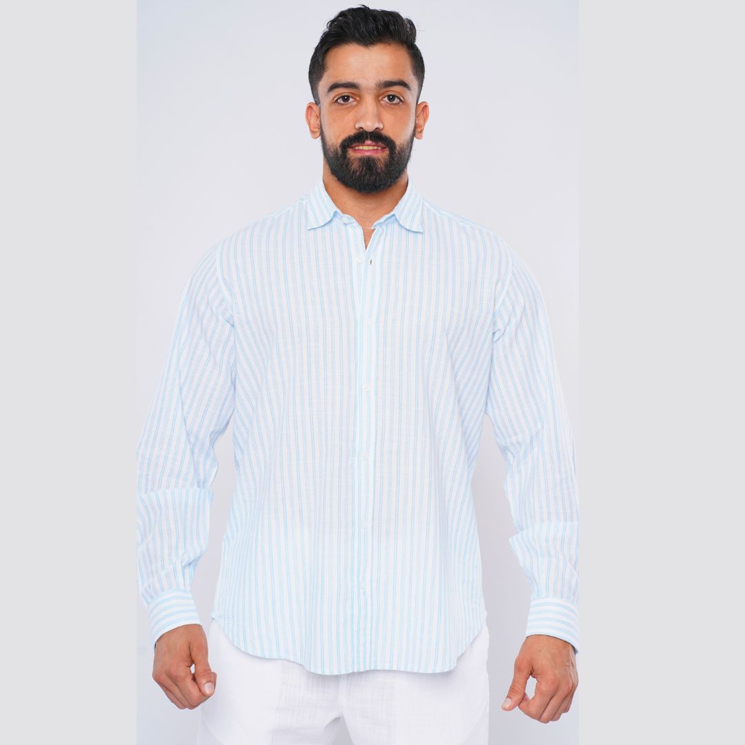 M24SH356-Striped Casual Cotton Shirt ,  Jacquard long sleeve