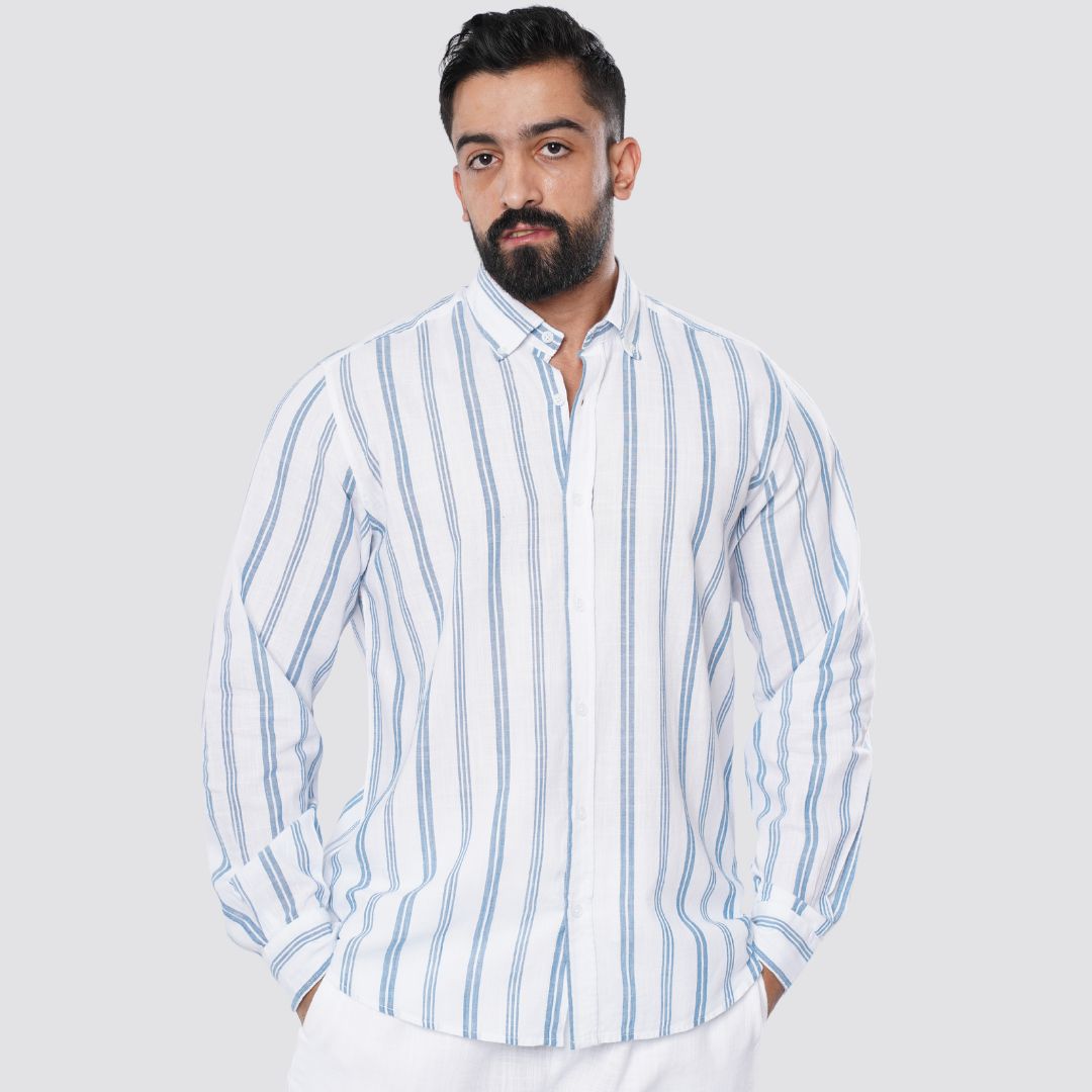 M24SH354-Striped Casual Cotton Shirt ,  Jacquard long sleeve