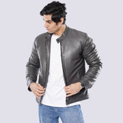 M24GA021-a men's leather jacket with zipper: