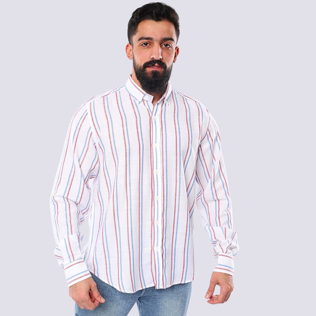 M23SH355-Striped Casual Cotton Shirt ,  Jacquard long sleeve