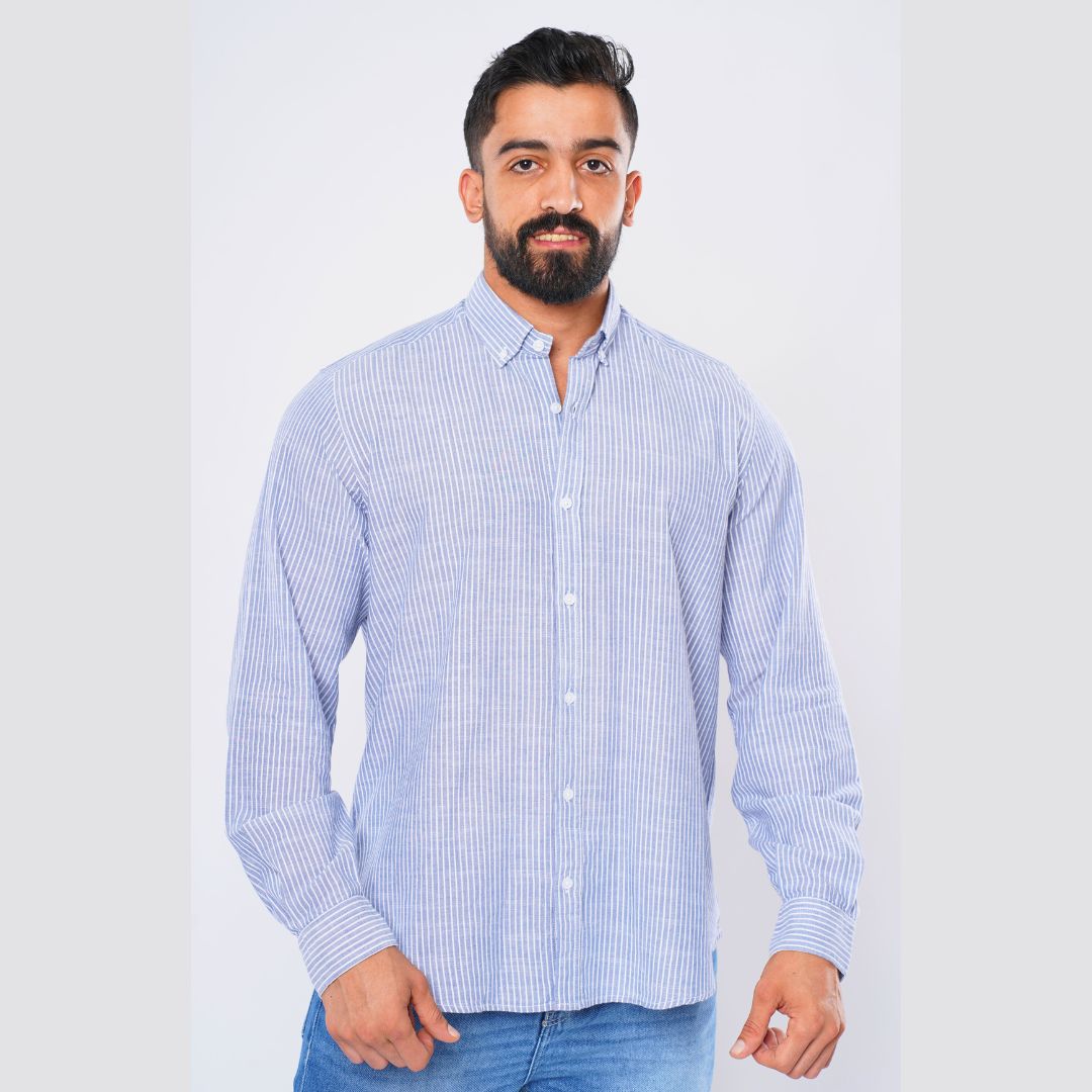 M24SH355-Striped Casual Cotton Shirt ,  Jacquard long sleeve