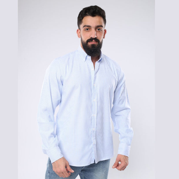 M23SH357-Striped Casual Cotton Shirt ,Jacquard long sleeve