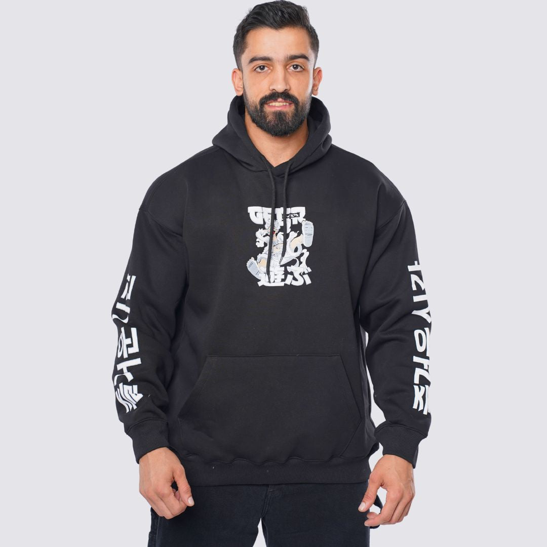 M24TS668-Oversized Men's Sweatshirt with Hood and Print