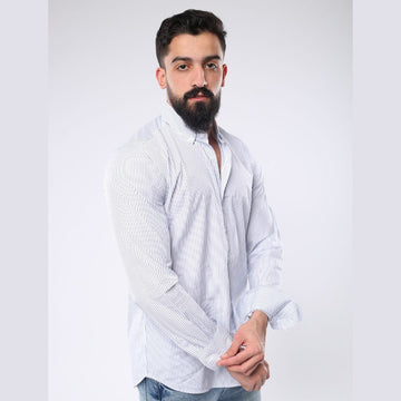 M23SH353 - قميض كاجول بكم قطن مقلم