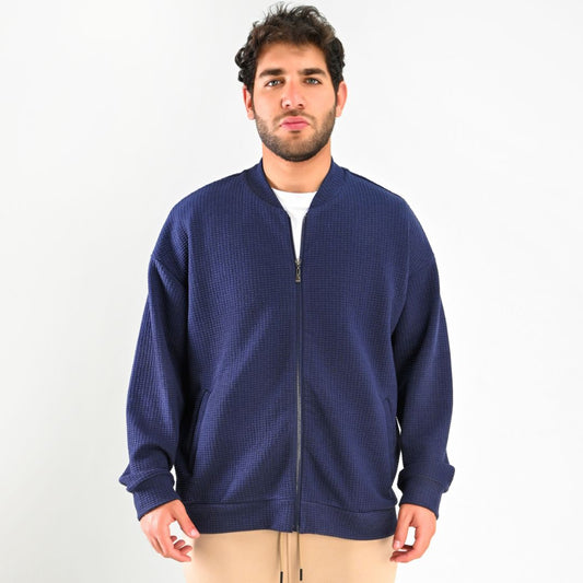 M25TS613-Men's sweatshirt, oversized, Melton material, collar and waist, with zipper
