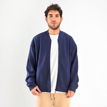 M25TS613-Men's sweatshirt, oversized, Melton material, collar and waist, with zipper
