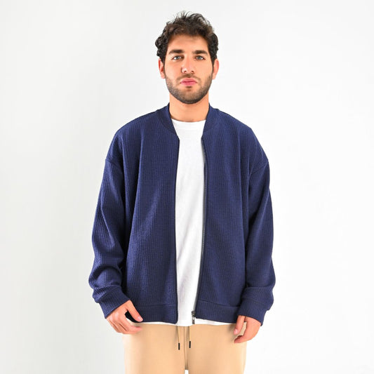 M25TS613-Men's sweatshirt, oversized, Melton material, collar and waist, with zipper