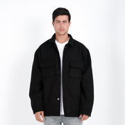 M24GA008-Black men's jacket made of wool fabric.