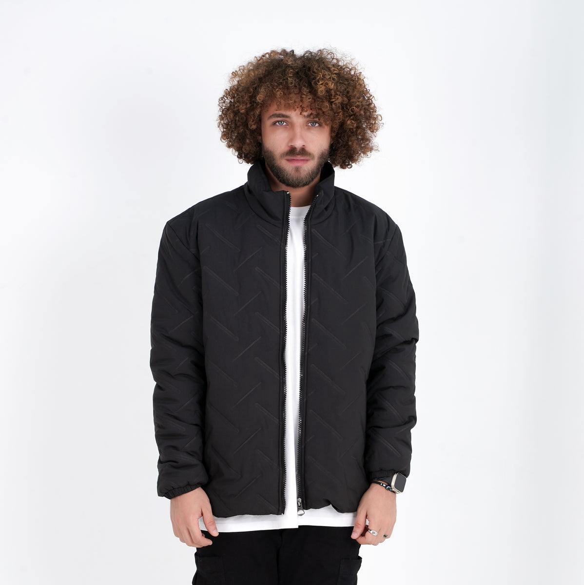 M24GA012-men's jacket made of black waterproof material with a pattern ...
