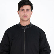 M24GA015-a men's jacket adorned with black leather and a zipper: