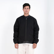 M24GA015-a men's jacket adorned with black leather and a zipper: