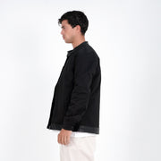 M24GA015-a men's jacket adorned with black leather and a zipper: