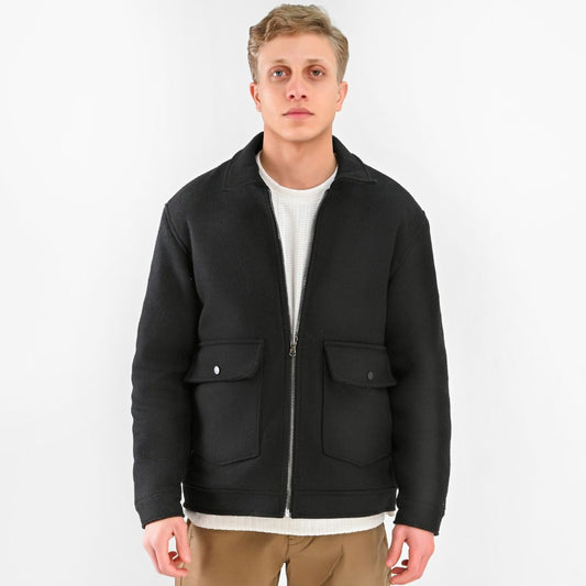 M25GA005-Men's jacket, wool felt material, with side pockets