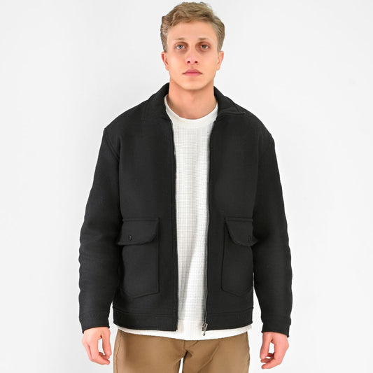 M25GA005-Men's jacket, wool felt material, with side pockets