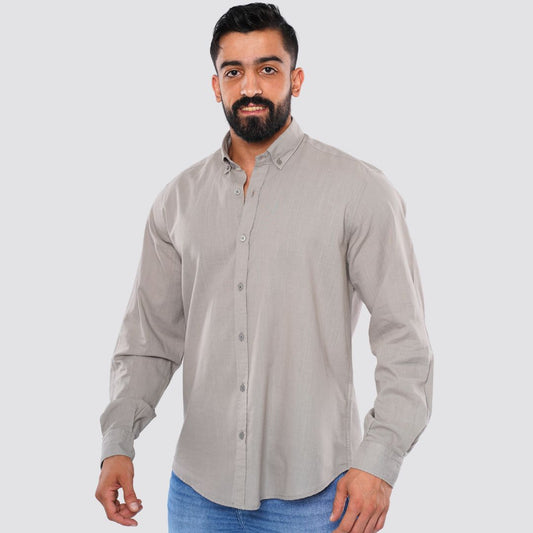 M24SH308 - قميص كاجوال بكم طويل من القطن المجهز