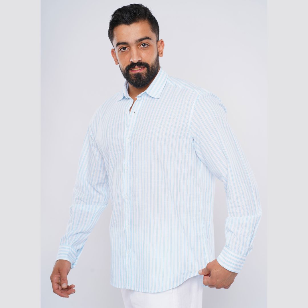 M24SH356-Striped Casual Cotton Shirt ,  Jacquard long sleeve