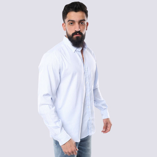 M23SH356-قميص قطني مخطط كاجوال بأكمام طويلة من قماش الجاكار