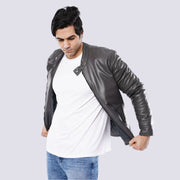 M24GA021-a men's leather jacket with zipper: