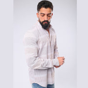 M23SH359-Striped Casual Cotton Shirt ,Jacquard long sleeve