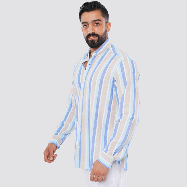 M24SH359-Striped Casual Cotton Shirt ,  Jacquard long sleeve