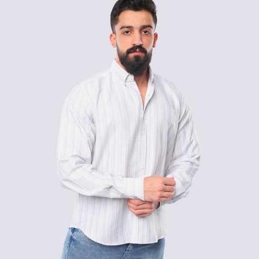 M23SH700-قميص من القطن بنمط جاكار فضي، بأكمام طويلة