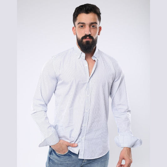 M23SH353 - قميض كاجول بكم قطن مقلم