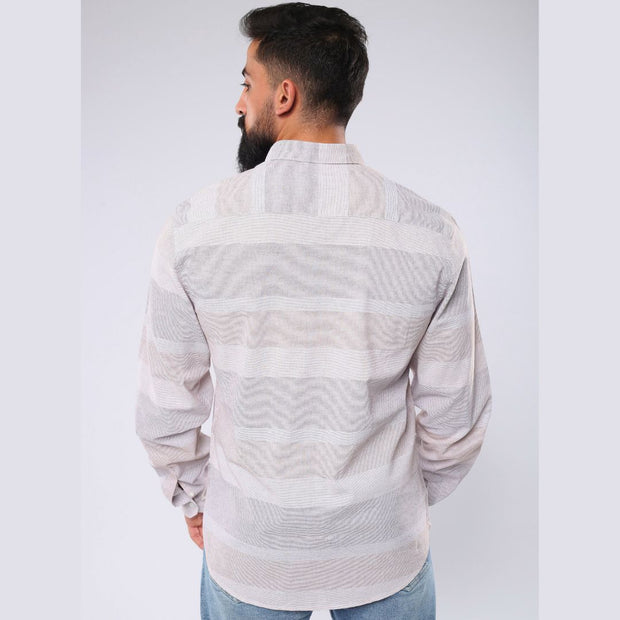 M23SH359-Striped Casual Cotton Shirt ,Jacquard long sleeve