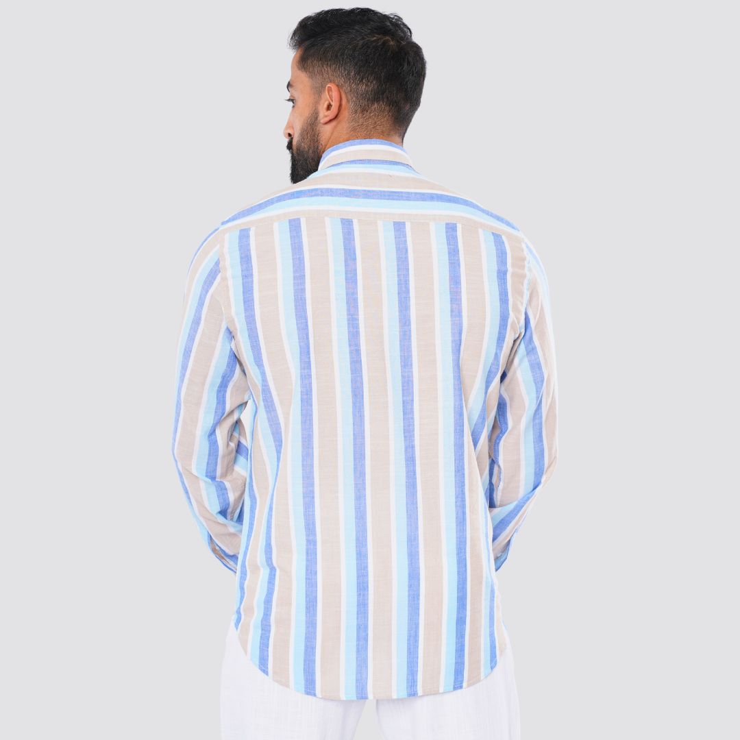 M24SH359-Striped Casual Cotton Shirt ,  Jacquard long sleeve