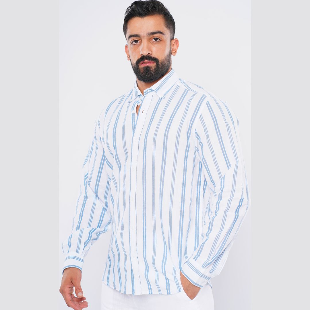 M24SH354-Striped Casual Cotton Shirt ,  Jacquard long sleeve