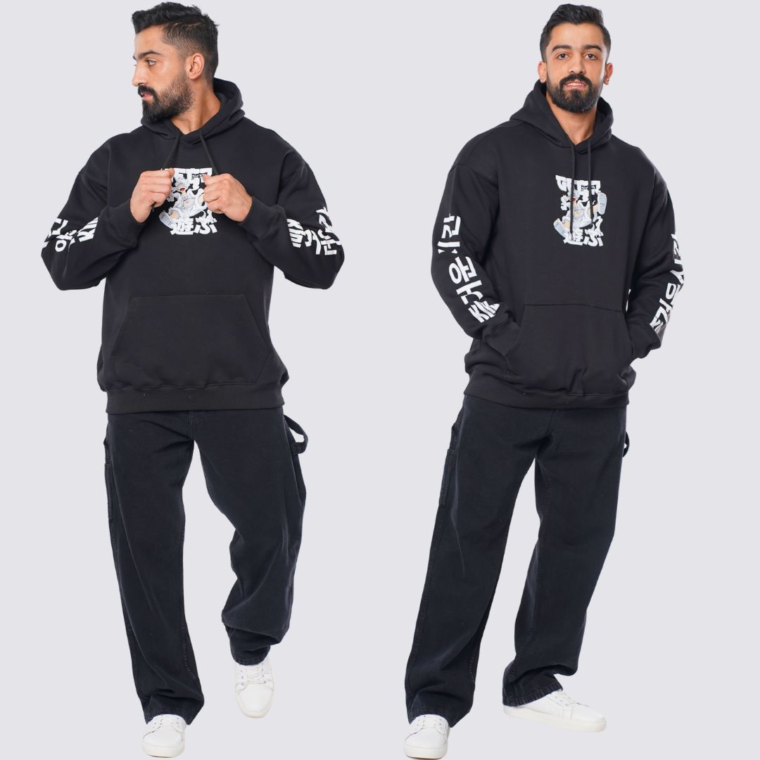 M24TS668-Oversized Men's Sweatshirt with Hood and Print