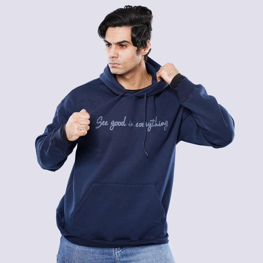 M24TS664-Oversized Men's Sweatshirt with Hood and Print