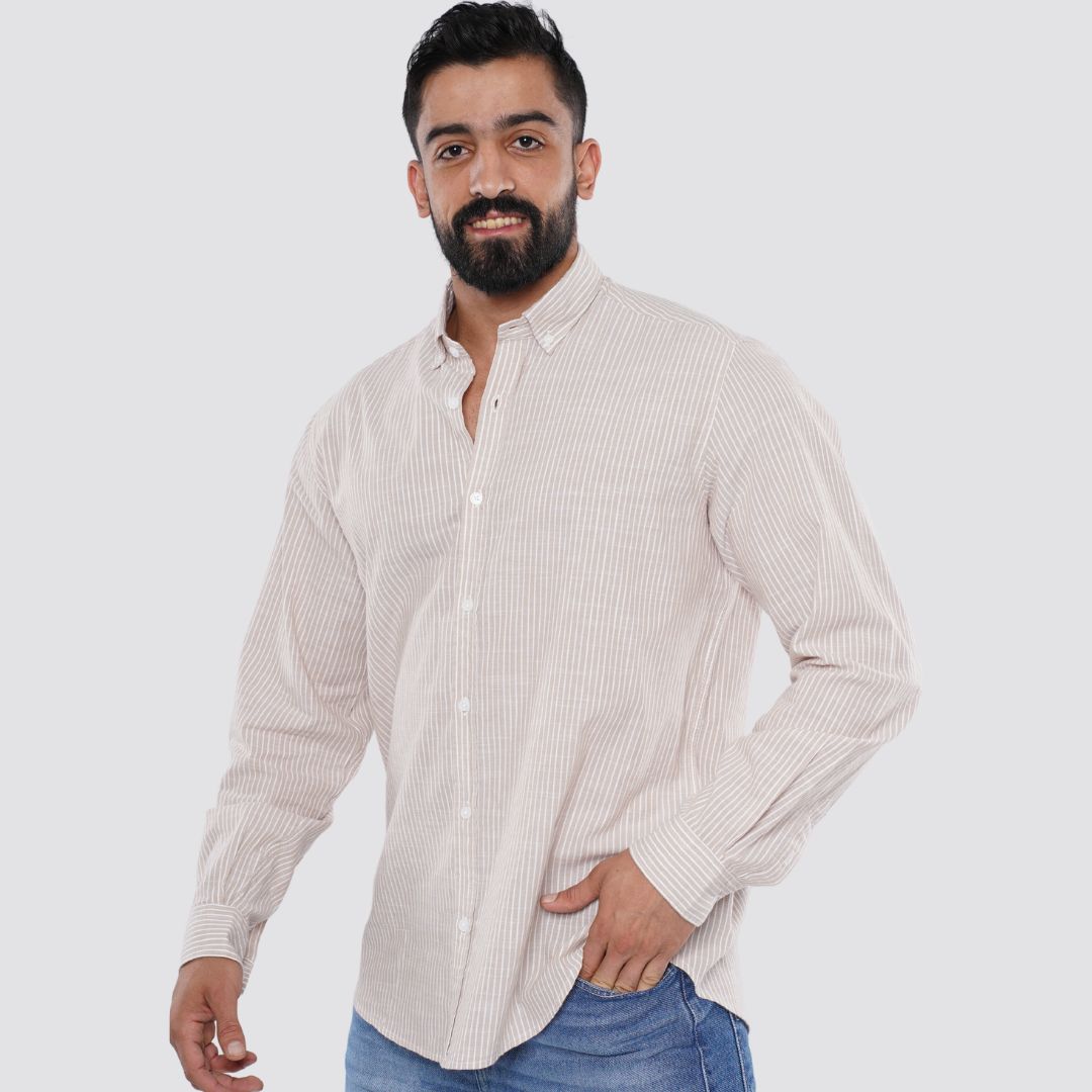 M24SH355-Striped Casual Cotton Shirt ,  Jacquard long sleeve