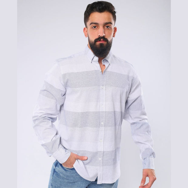 M23SH359-Striped Casual Cotton Shirt ,Jacquard long sleeve