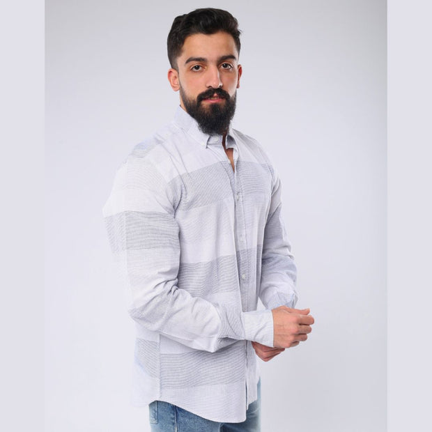 M23SH359-Striped Casual Cotton Shirt ,Jacquard long sleeve