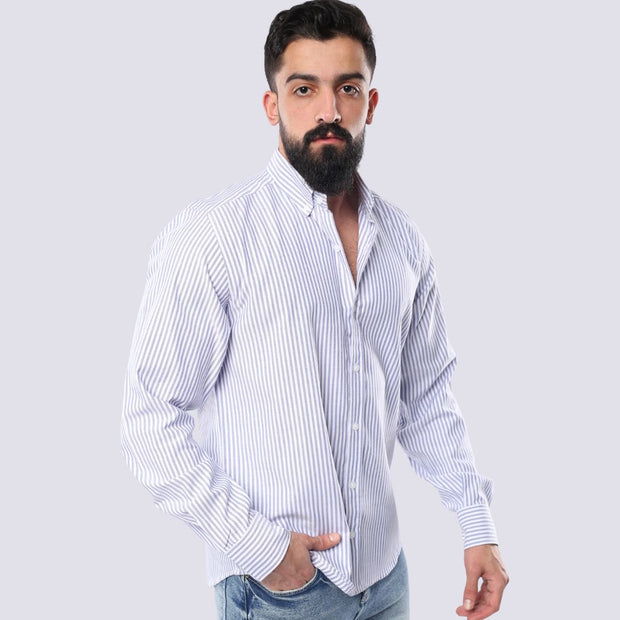 M23SH356-Striped Casual Cotton Shirt ,  Jacquard long sleeve