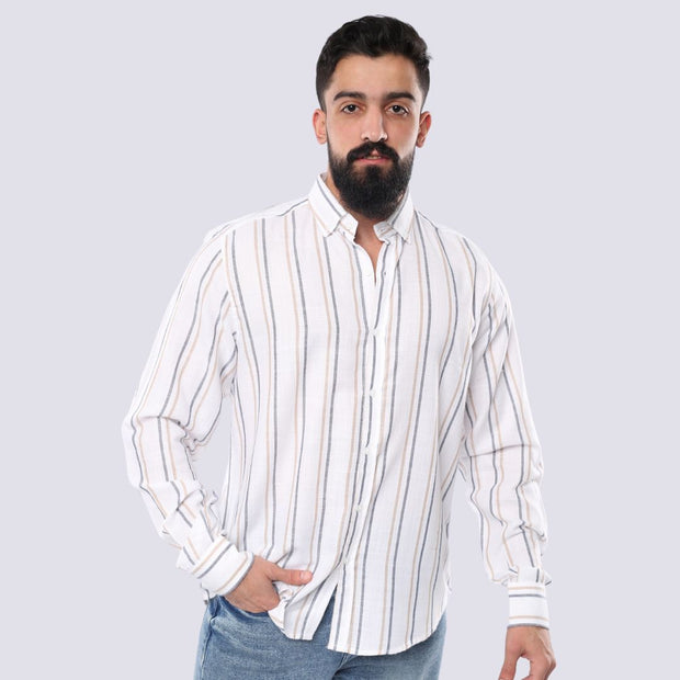 M23SH355-Striped Casual Cotton Shirt ,  Jacquard long sleeve
