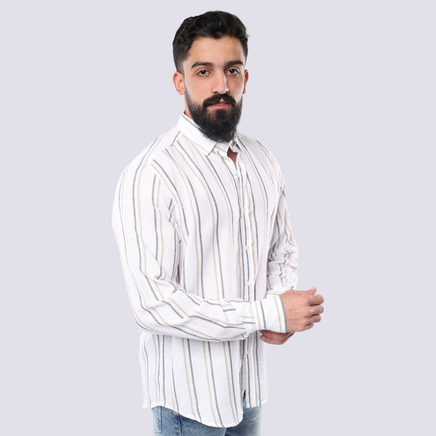 M23SH355-Striped Casual Cotton Shirt ,  Jacquard long sleeve