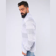 M23SH359-Striped Casual Cotton Shirt ,Jacquard long sleeve