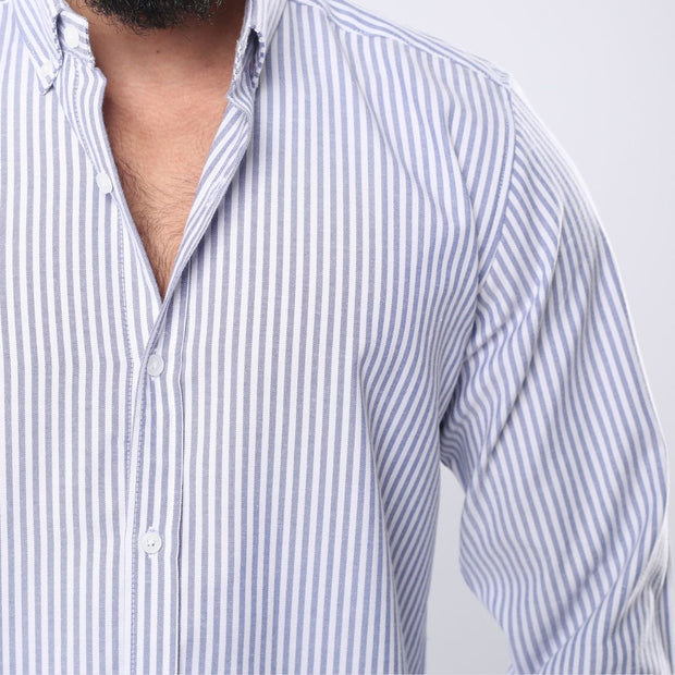 M23SH356-Striped Casual Cotton Shirt ,  Jacquard long sleeve
