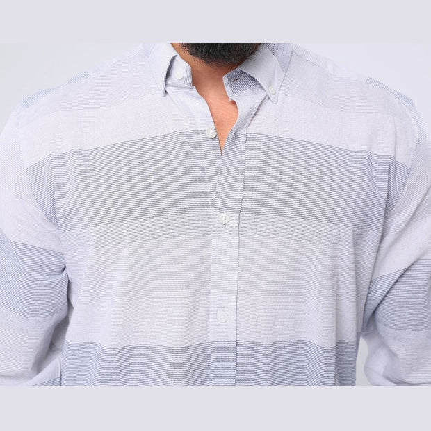 M23SH359-Striped Casual Cotton Shirt ,Jacquard long sleeve