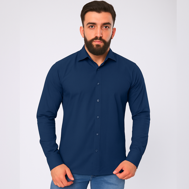 M23SH301 -قميص بوبلين ليكرا كاجوال بكم طويل