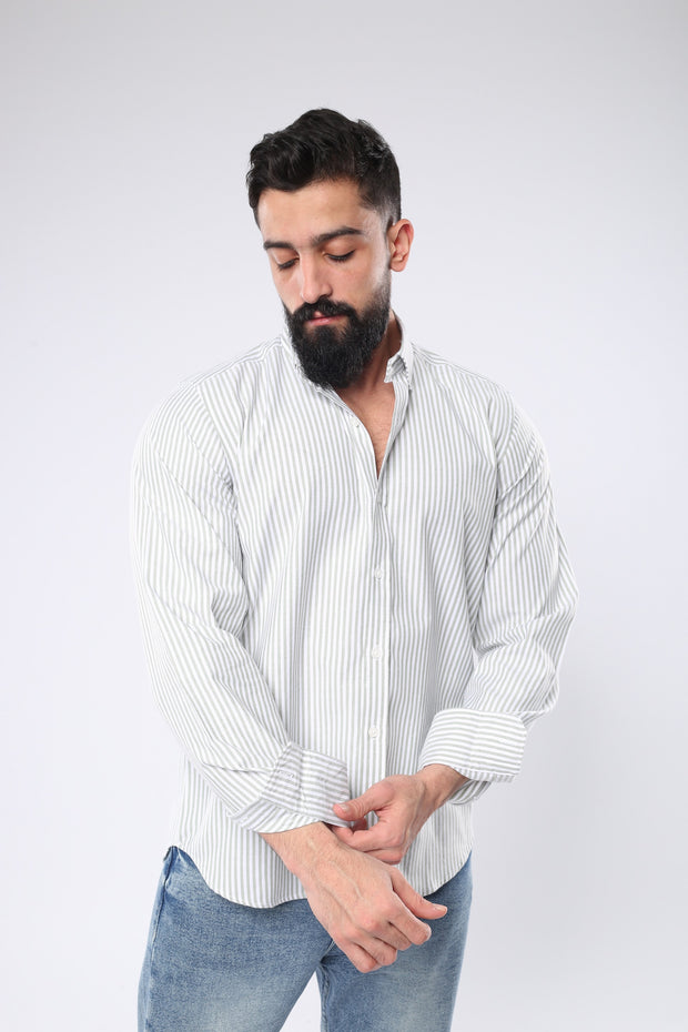 M23SH356-Striped Casual Cotton Shirt ,  Jacquard long sleeve