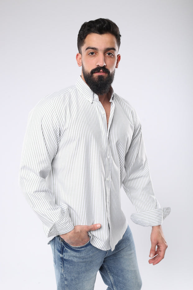 M23SH356-Striped Casual Cotton Shirt ,  Jacquard long sleeve