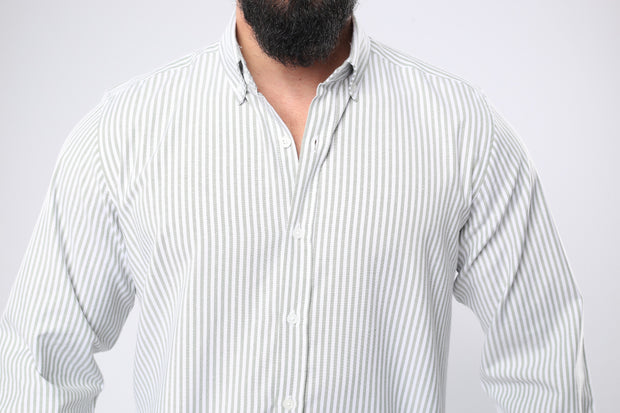 M23SH356-Striped Casual Cotton Shirt ,  Jacquard long sleeve