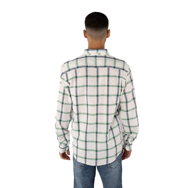 M23SH402-Long sleeves linen Check Casual Shirt